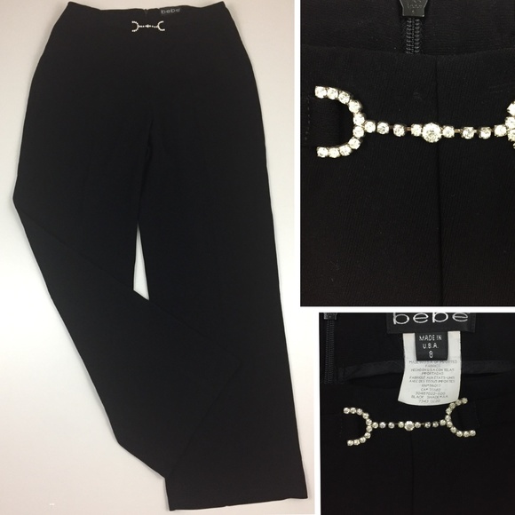 BEBE Rhinestone Waist Zip Back Dress Pants - Picture 1 of 8